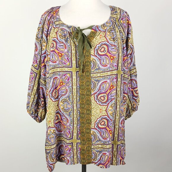 Live and Let Live Womens 2X Paisley Tie-Neck Top - Picture 1 of 5